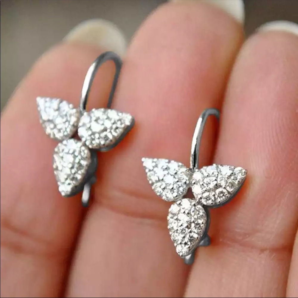NEW Leaf Silver Dazzling Diamond Drop Earrings - Picture 1 of 4